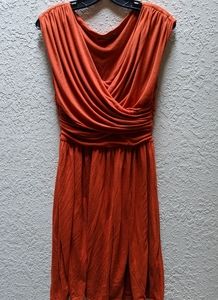 Anthropologie Rust Wrap Dress Fit Flare Orange